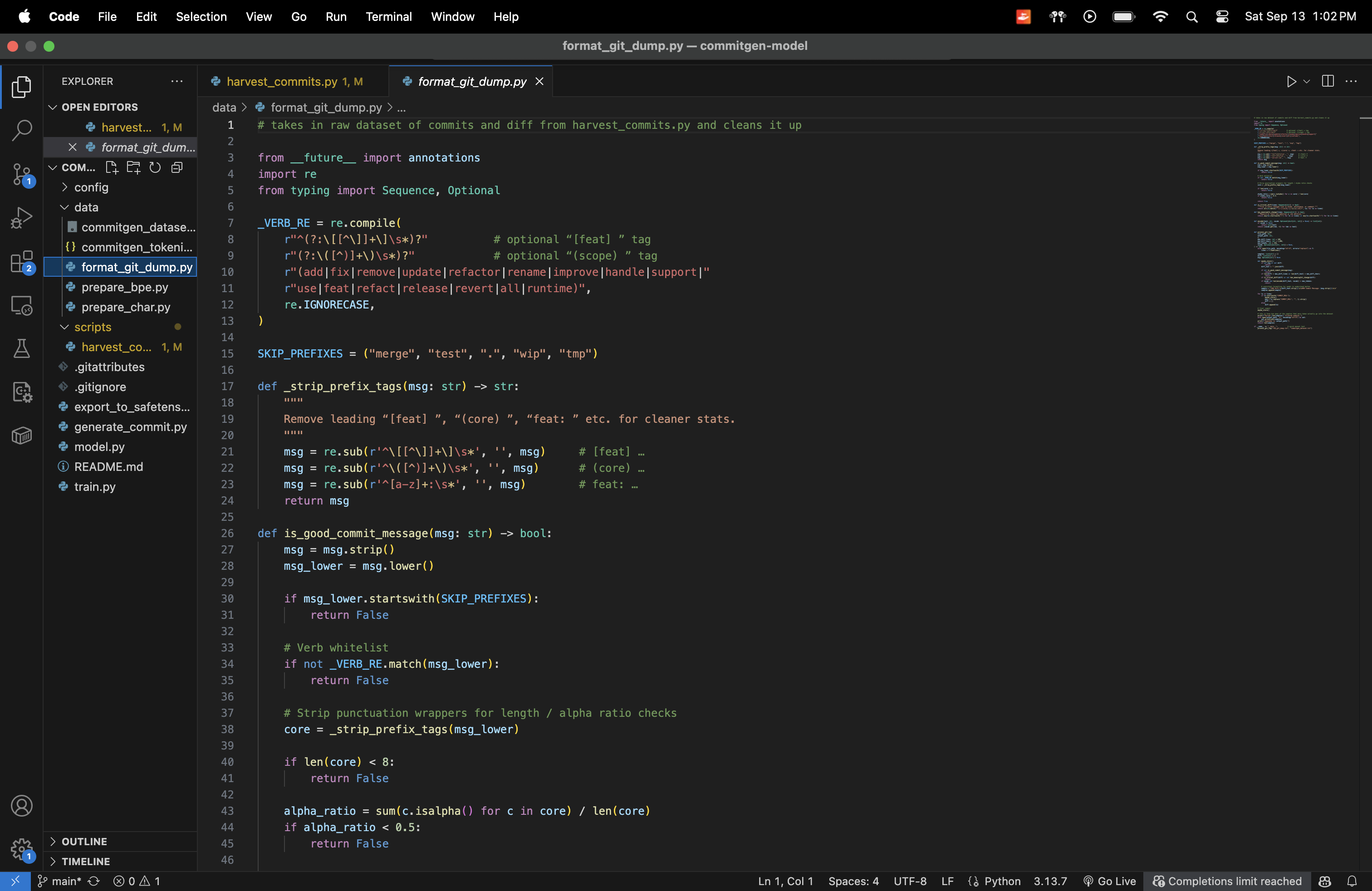 Git commit message generation preview